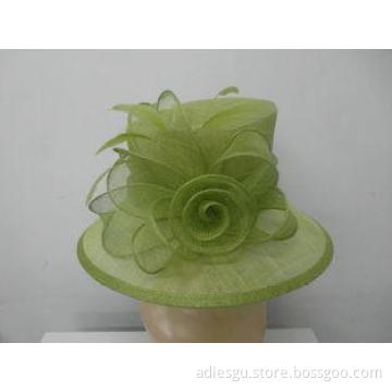 Breathable Green Sinamay Ladies Hat With Adjustable Sweatba